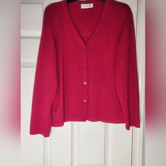 Gispa XL Rose Red LngSlv Knitted Buttons Up Women’s Cardigan ITALY - Picture 1 of 9